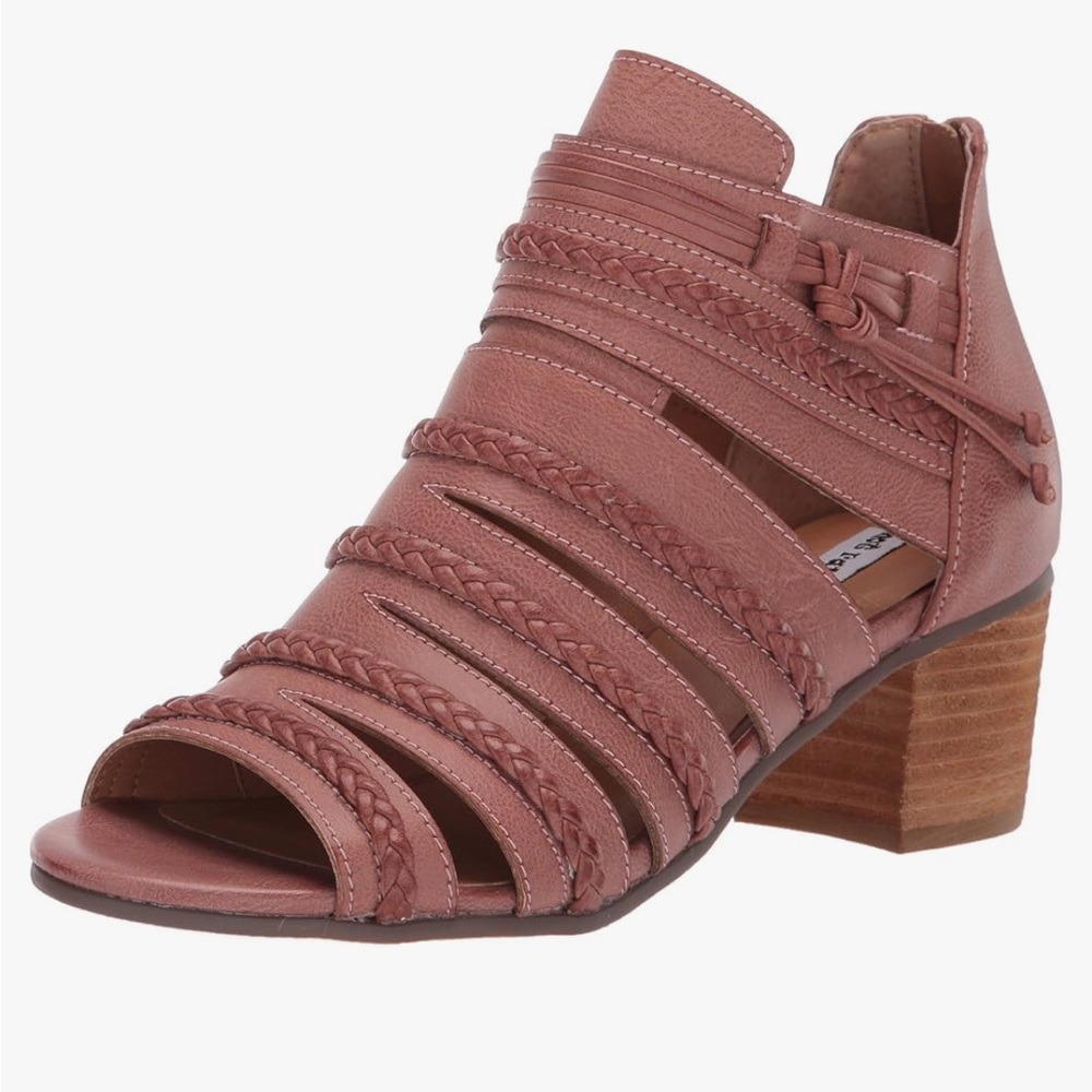 Peep Toe Braided Heeled Bootie Sandals - Picture 4 of 12